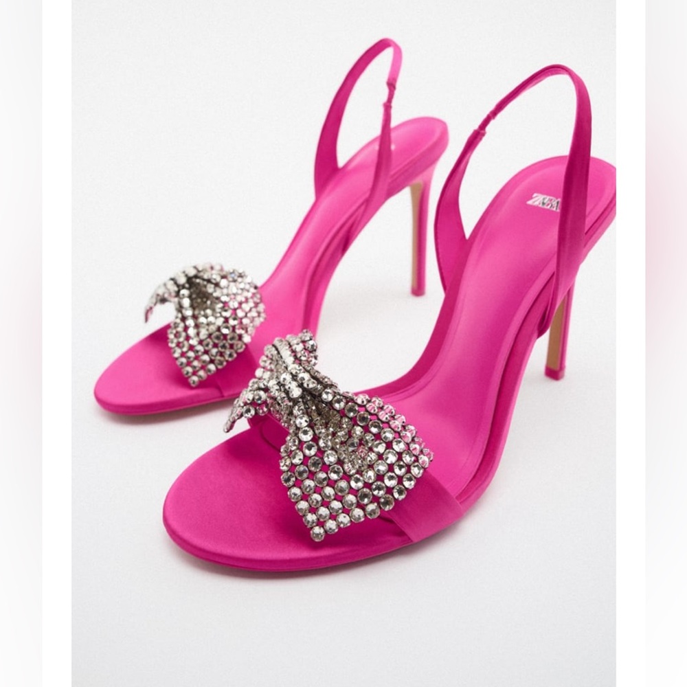 Zara embellished bow high heeled sandals